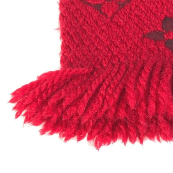Auth LOUIS VUITTON M72432 Echarpes-logo mania fringe Scarf wool / silk Red - Picture 3 of 11